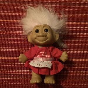 Vintage 90’s Russ Vallentines Troll Doll with Red Dress and White Hair